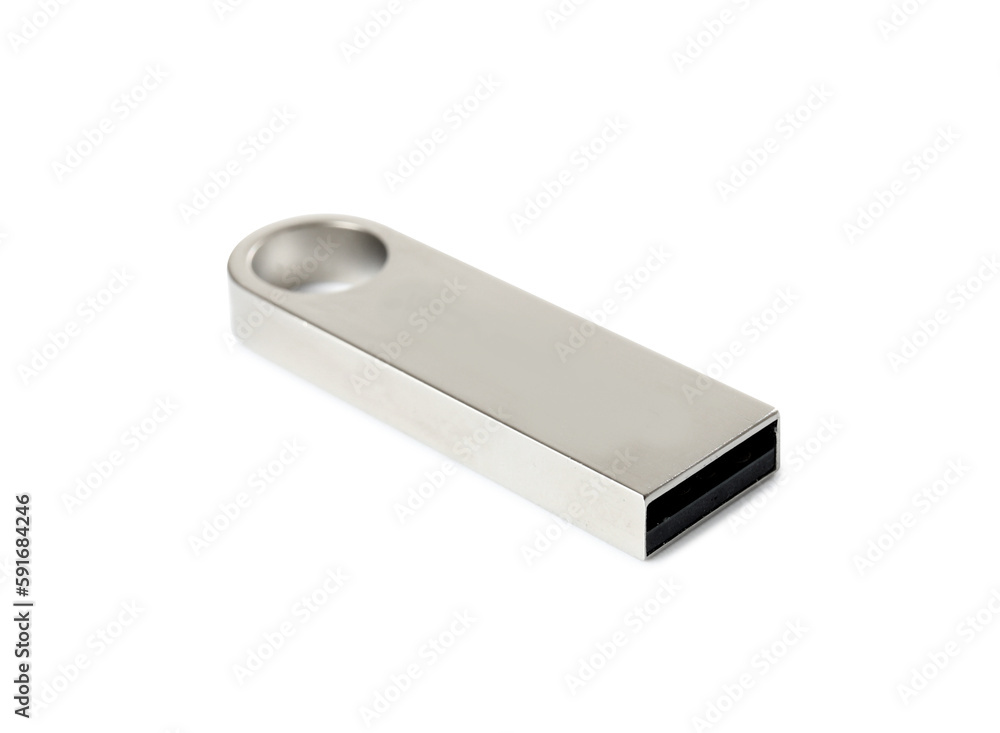 Metallic USB flash drive isolated on white background Metallic USB flash drive isolated on white background