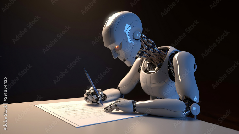 AI writing an essay, robotic, futuristic, android. Created using generative  AI. Stock Illustration | Adobe Stock