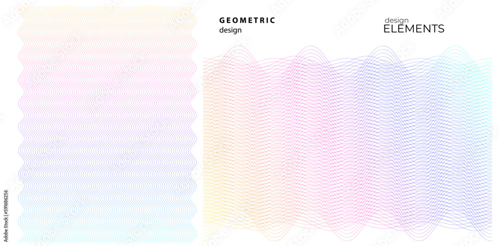 Set Linear background. Soft rainbow color. Design elements. polygonal lines. guilloche. Protective layer for the template of banknotes, diplomas and certificates. Vector illustration EPS 10 - obrazy, fototapety, plakaty 