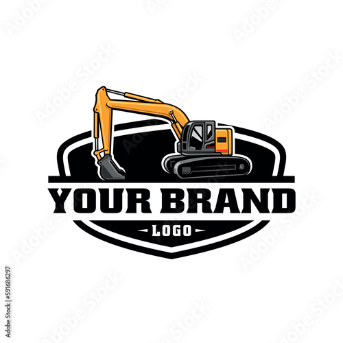 excavator, demolition and land clearing machine logo vector