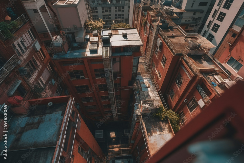 A view of a building from above Generative AI