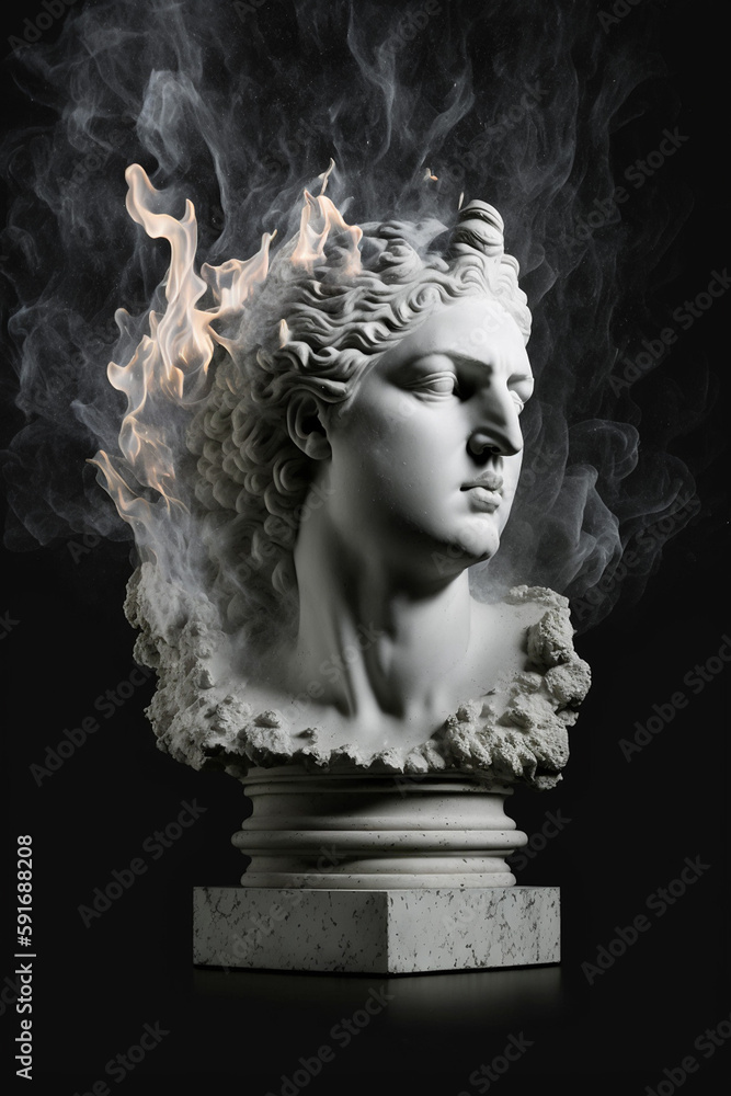 A bust of a man with a burning face Generative AI