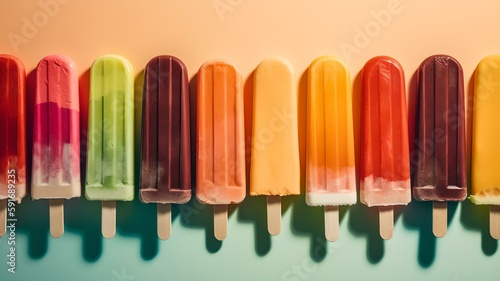 A Refreshing Collection of Multicolor Popsicles on a Soothing Pastel Surface
