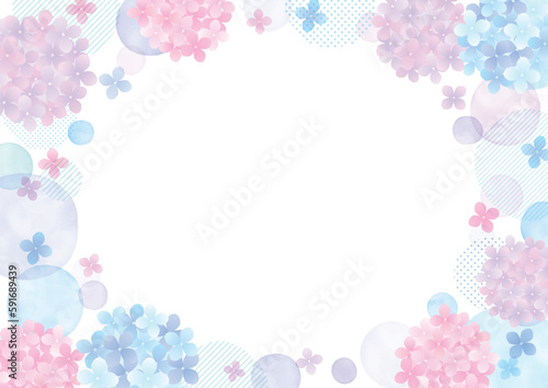 梅雨の紫陽花 背景フレームイラスト 水彩