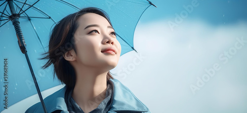 梅雨の時期に雨の日に傘をさす女性（6月・Generative AI）
 photo