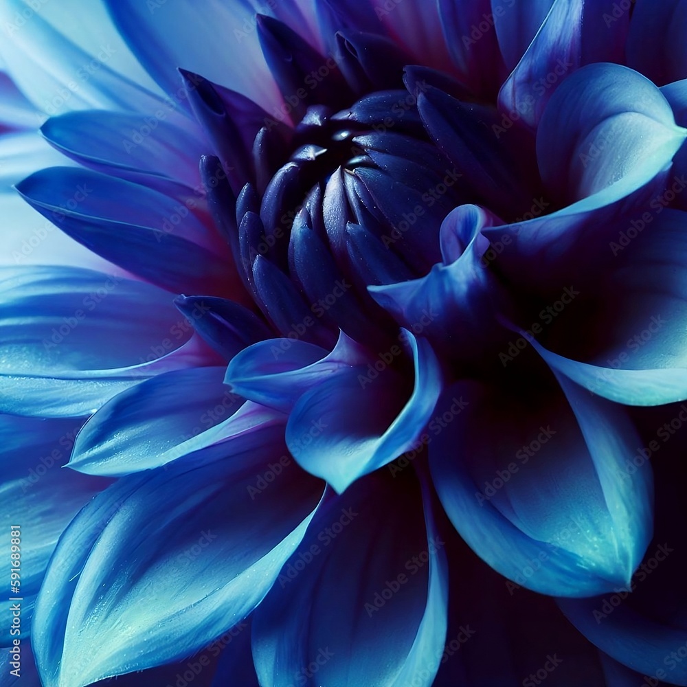 Macro shot of flower petals in navy blue. Generative AI Macro shot of flower petals in navy blue. Generative AI