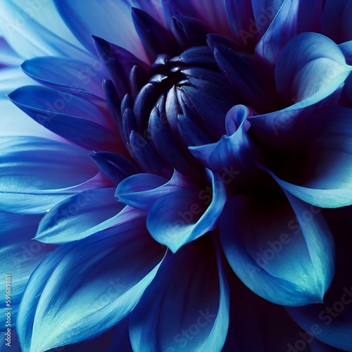 Macro shot of flower petals in navy blue. Generative AI