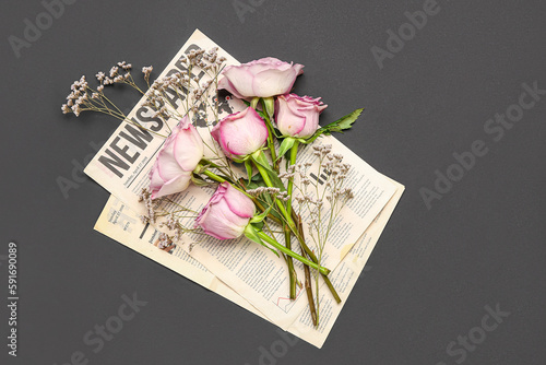 Pink roses with gypsophila ...