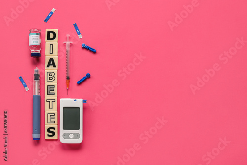 Word DIABETES with insulin,...