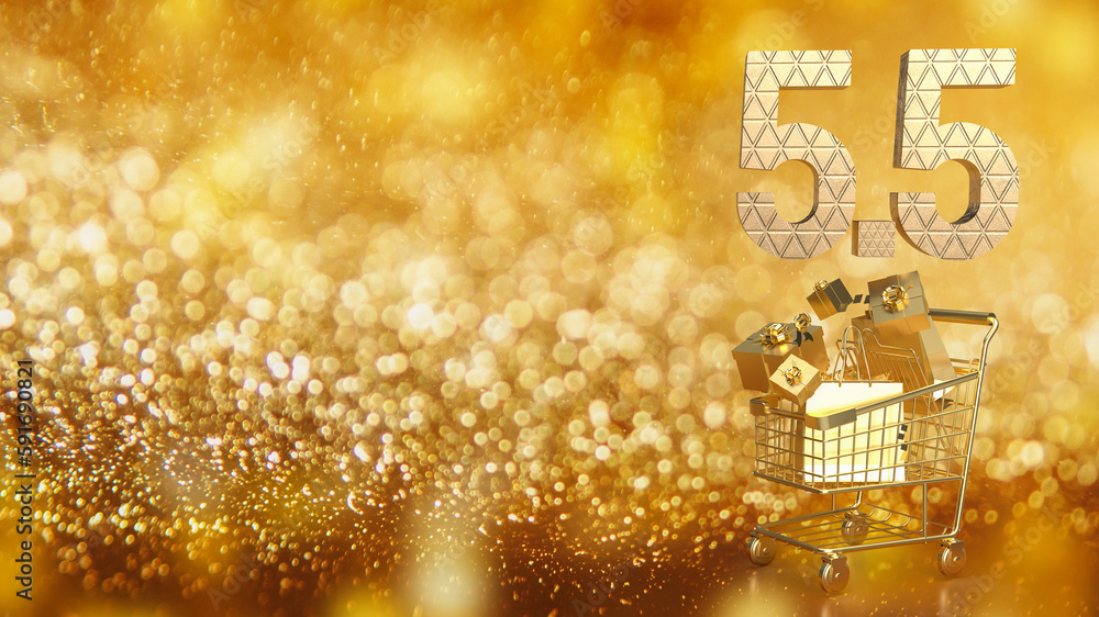 The gold number 5.5 on shopping cart for special offer concept 3d rendering. The gold number 5.5 on shopping cart for special offer concept 3d rendering.