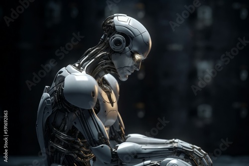The advanced white robot is processing the information in its mind. AI generated, human enhanced © top images
