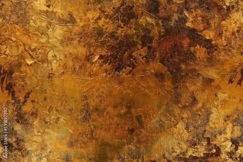 Seamless gold leaf background texture. Shiny golden yellow crumpled metallic foil pattern. AI generated, human enhanced