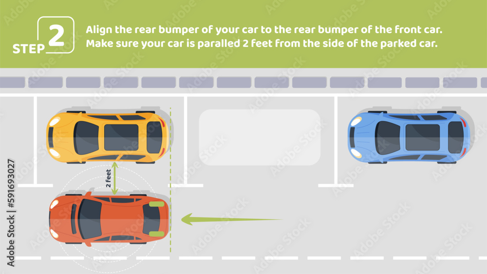 Grafika wektorowa Stock Parallel parking step 2. Align rear bumber of
