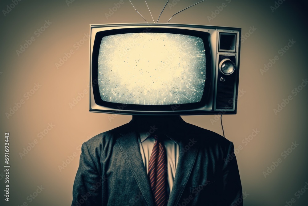 TV instead of a head. Propaganda concept. AI generated, human enhanced ...