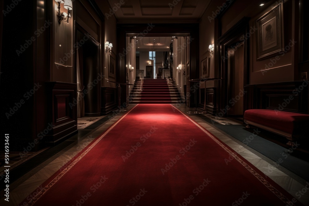 Luxury red carpet with selective focus. AI generated, human enhanced