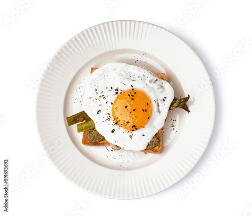 Fried egg on toast with asp...
