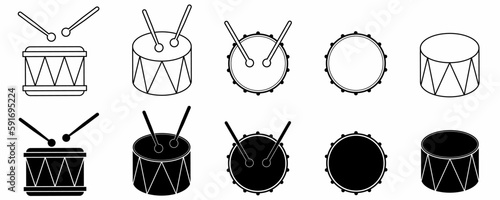 side view and top view drum icon set isolated on white background.outline silhouette drum icon vector illustration
