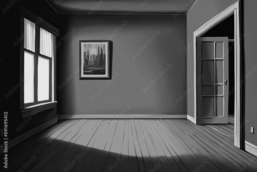 Obraz premium n empty room with a painting or artwork hanging on the wall. Generative AI