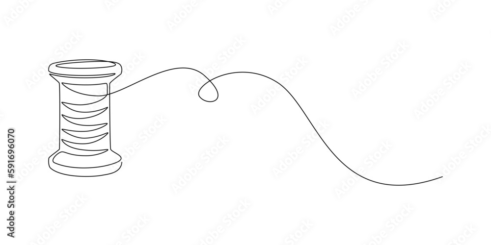 Spools of thread in one continuous line drawing. Spool symbol for