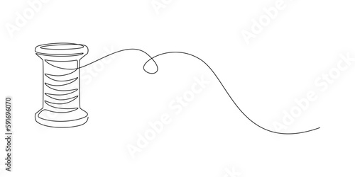 Spools of thread in one continuous line drawing. Spool symbol for atelier and fashion design concept in simple linear style. Editable stroke. Doodle outline vector illustration