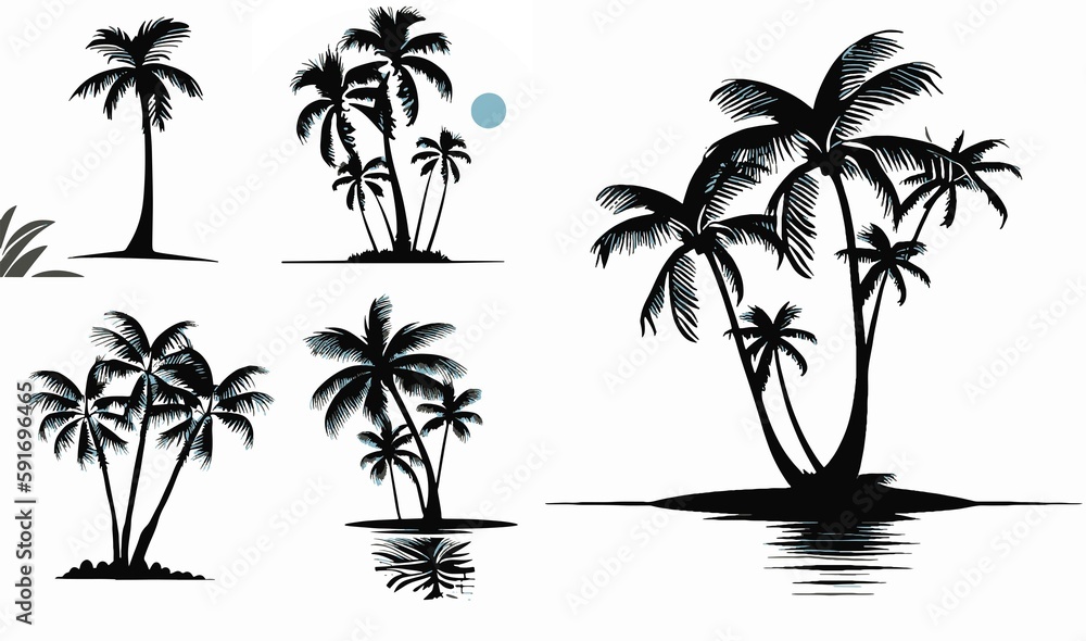 Obraz premium Coconut Palm Tree Set Vector