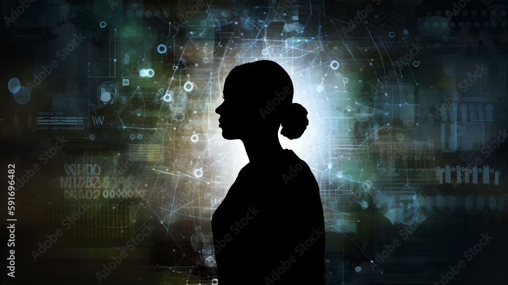The Hi-Tech Silhouette: A Person Merged with Data and Gadgets