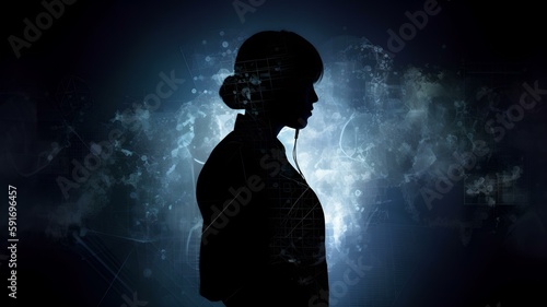 A Glimpse into the Future, Female Silhouette Fused with Overlaid Technology and Data