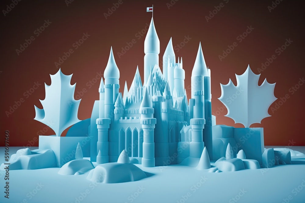 Fototapeta premium n ice castle with a flag on top. Generative AI