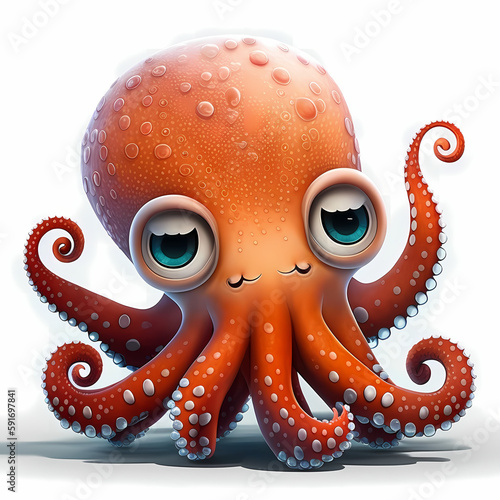 Octopus Cartoon Illustration Adorable Design. Generative AI