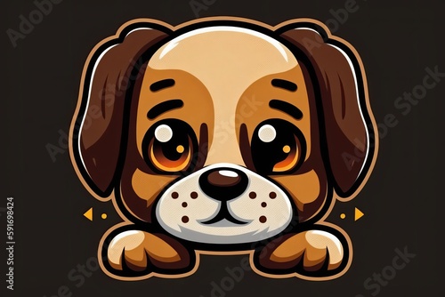  melancholic brown and white dog with big  sad eyes. Generative AI