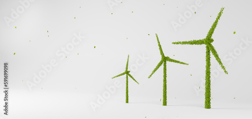 Wind turbine made of leaves concept, clean renewable and eco friendly green energy industry design, future sustainable power generator technology for earth ecology 3d rendering © ZETHA_WORK