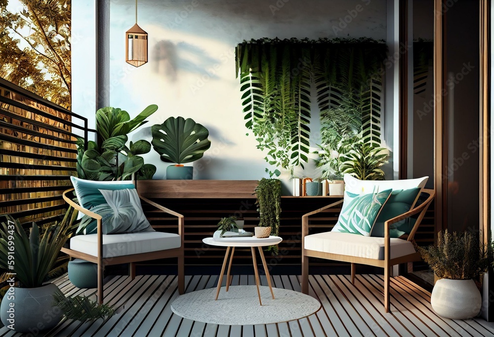 Balcony Rendering ,3d illustration, Interior Scene and Mockup,on the open balcony seating ...