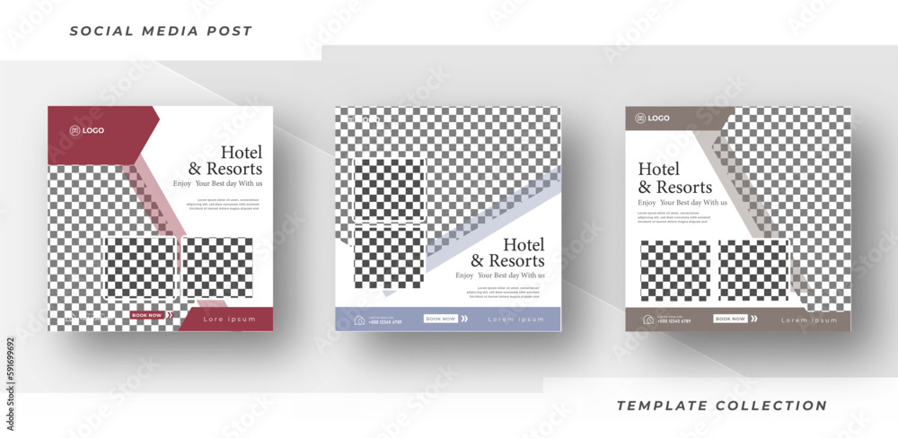 Hotel and resort social media post design banner template