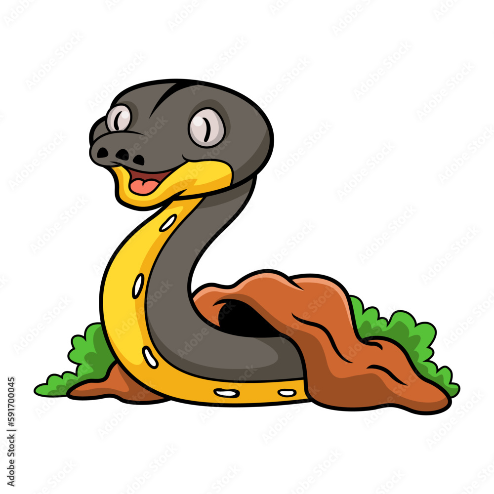 Fototapeta premium Cute platinum titanium reticulated python cartoon