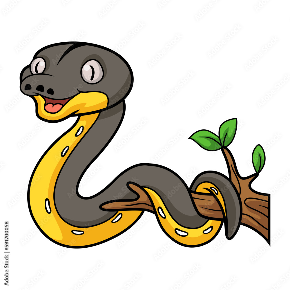 Fototapeta premium Cute platinum titanium reticulated python cartoon