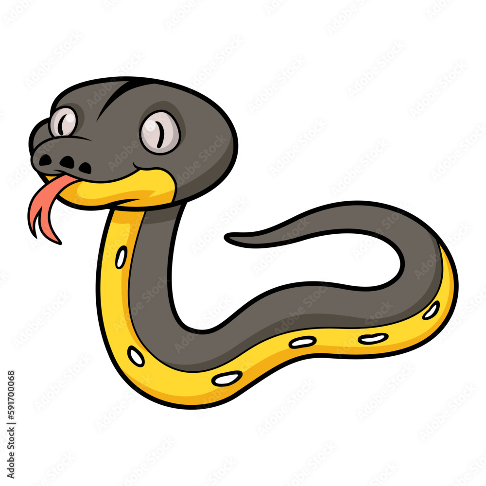 Fototapeta premium Cute platinum titanium reticulated python cartoon