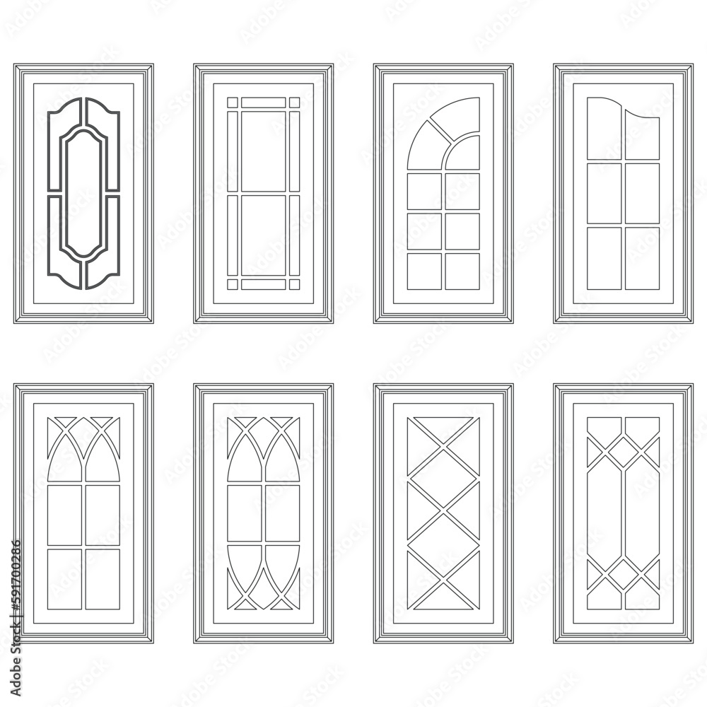 Classic windows set graphic black white isolated sketch illustration vector Classic windows set graphic black white isolated sketch illustration vector