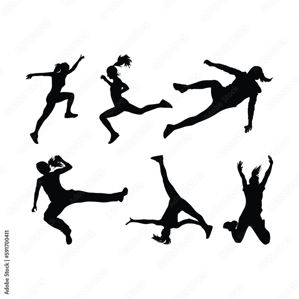 Vector silhouette of woman who jump on white background Vector silhouette of woman who jump on white background