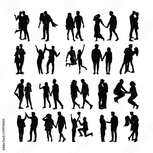 Vector silhouettes of a man and woman couple in love