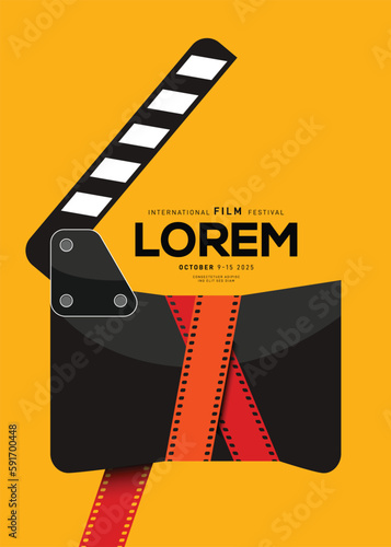 Movie and film poster design template background with film slate