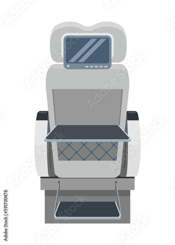 Passenger seat with video on demand device. Rear view. Simple flat illustration.