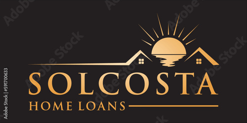home loans business logo illustration. Summer design template. Solcosta symbol property house and real estate