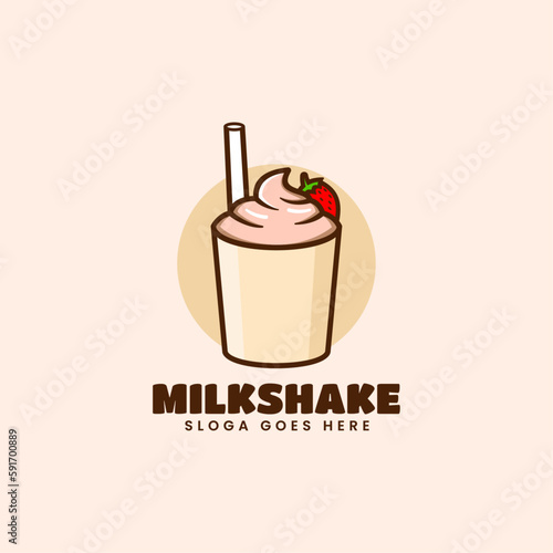 Vector Logo Illustration Milkshake Simple Mascot Style.