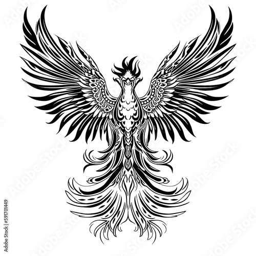Tattoo style black and white image of a phoenix created with generative AI technology