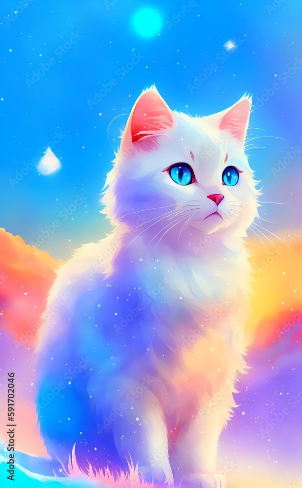 cat cute and adorable in front of a cityscape colorful background. Created with Generative AI Technology cat cute and adorable in front of a cityscape colorful background. Created with Generative AI Technology