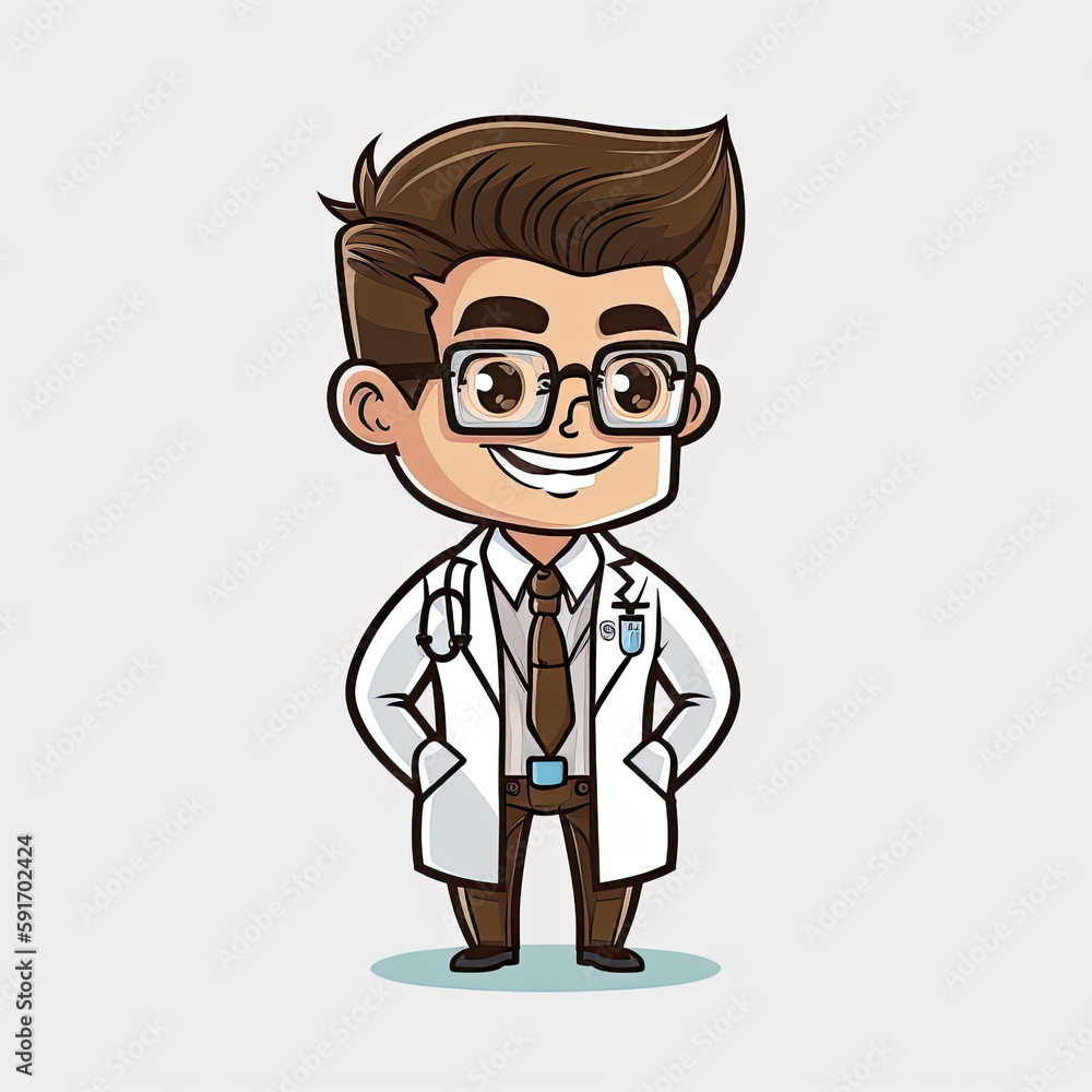 happy cartoon character of doctor, vector illustration, white background, Made by AI,Artificial intelligence