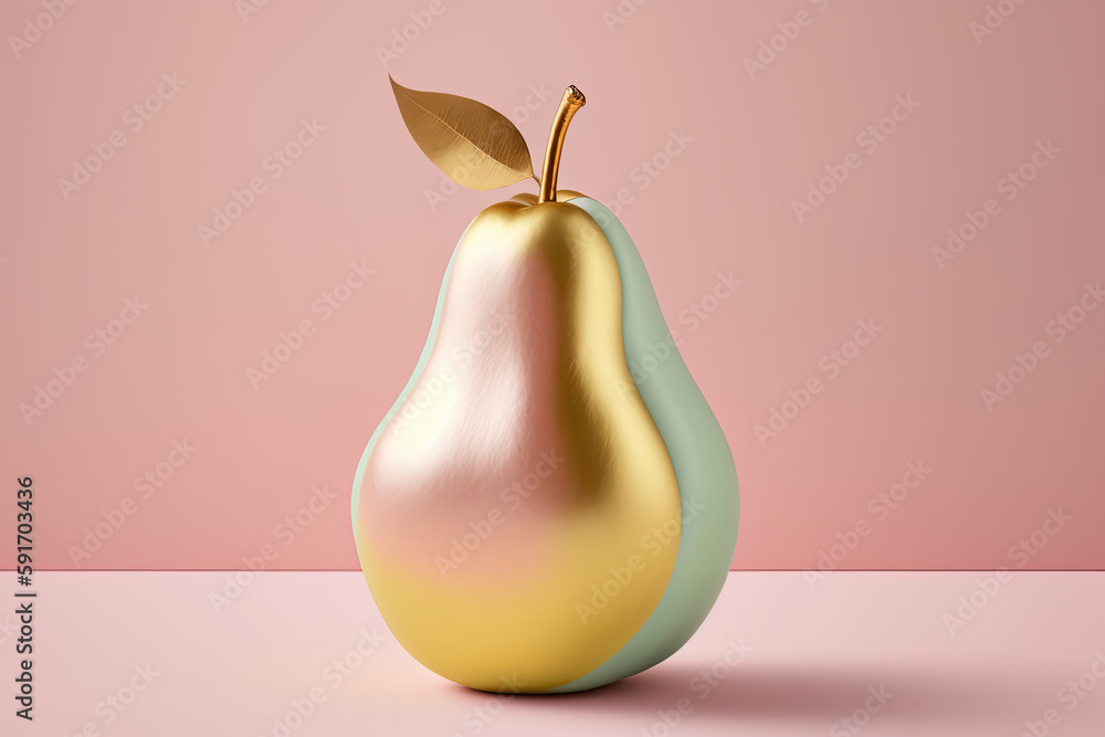 Gold pear on pink pastel background. Generative AI Gold pear on pink pastel background. Generative AI
