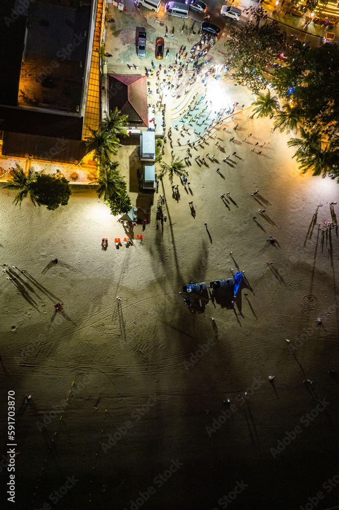Fototapeta premium Aerial view of Patong beach at night, in Phuket, Thailand