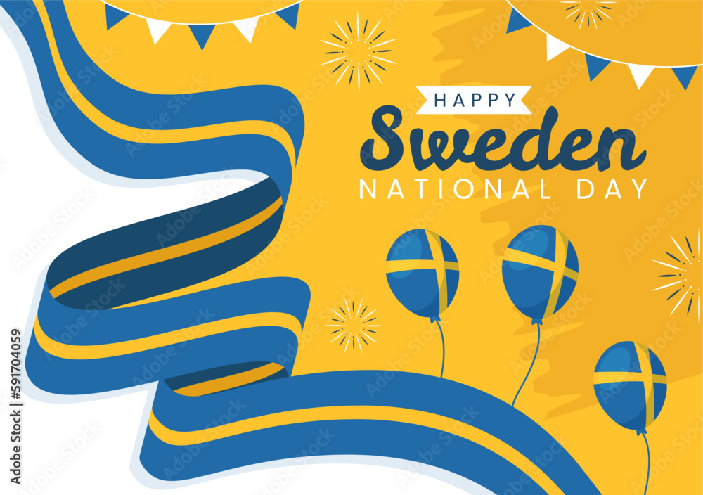 Sweden National Day Vector Illustration on 6 June Celebration with Swedish Flag in Flat Cartoon Hand Drawn for Web Banner or Landing Page Templates