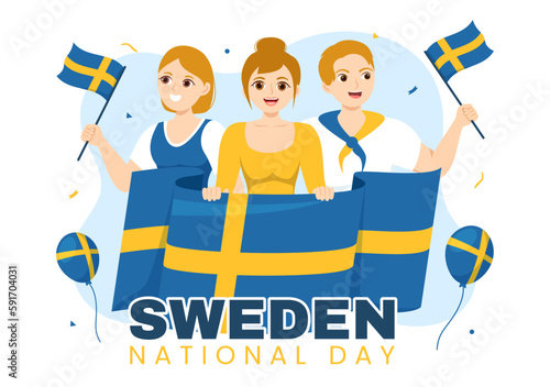 Sweden National Day Vector Illustration on 6 June Celebration with Swedish Flag in Flat Cartoon Hand Drawn for Web Banner or Landing Page Templates